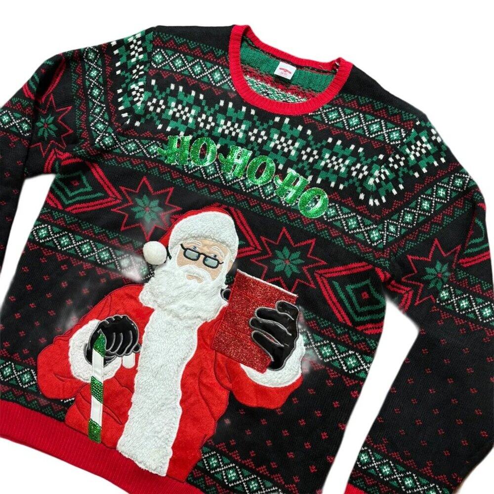 HOLIDAY TIME HO HO HO Party Santa Ugly Christmas Sweater SZ XL